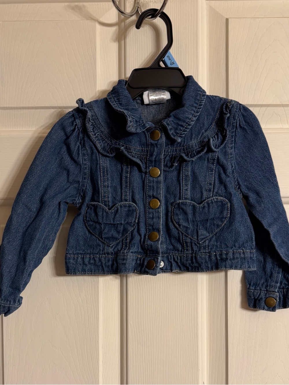Little Lass Dark Blue Denim Jacket with Heart Pockets 3T